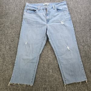 Levis 724 High Rise Straight Crop Womens 33 Blue Distressed Raw Hem